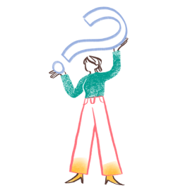 Woman standing with a question mark